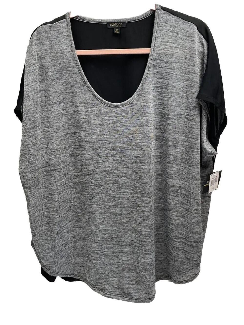 Attitude Ladies Plus Size 2X Top Grey Black Comfortable Fit Brand New